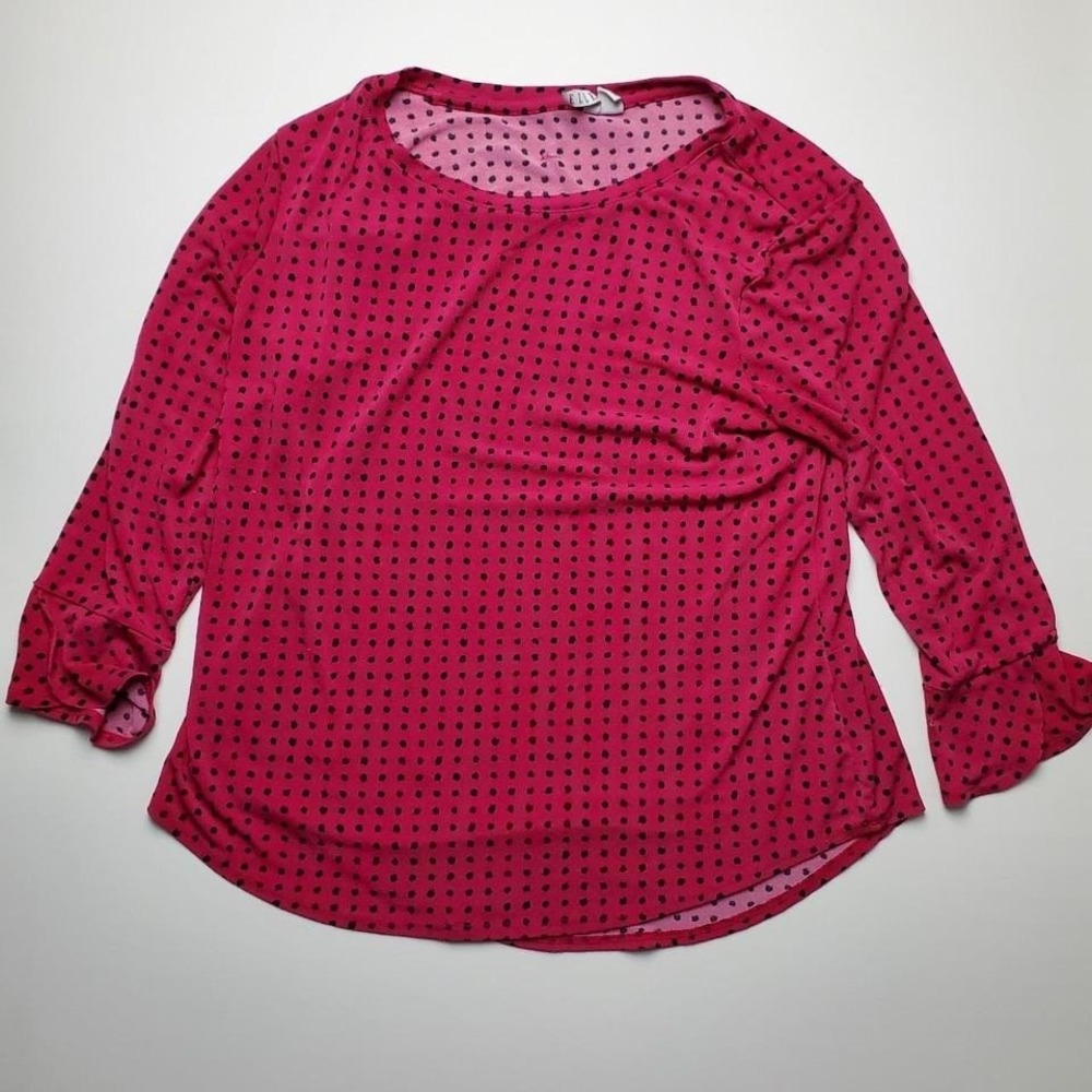 Elle Magenta Polka Dot Ruffle Blouse Top Women's Size S‎
